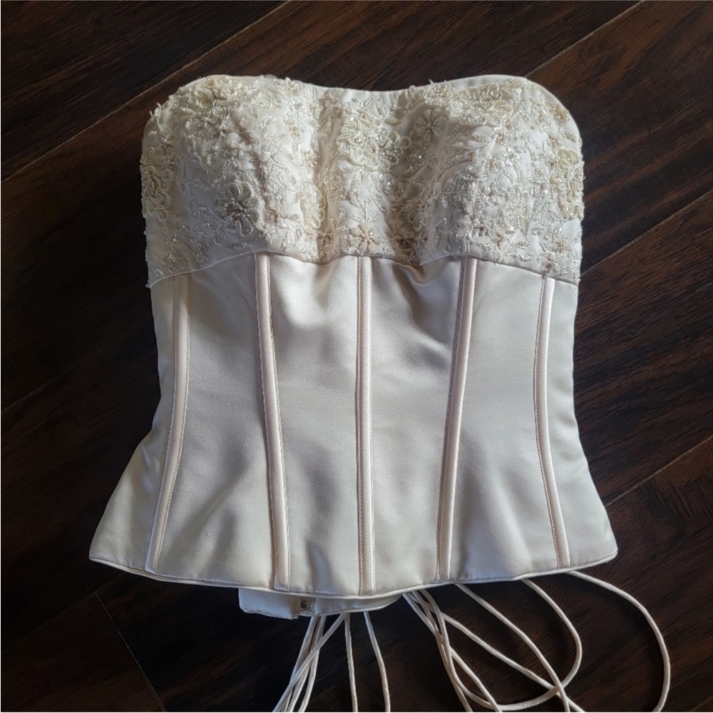 Oleg Cassini Ivory Strapless Lace Bustier Corset Top